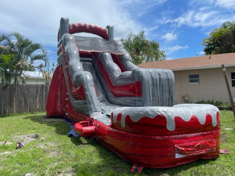 Red Marble Water Slide With Pool